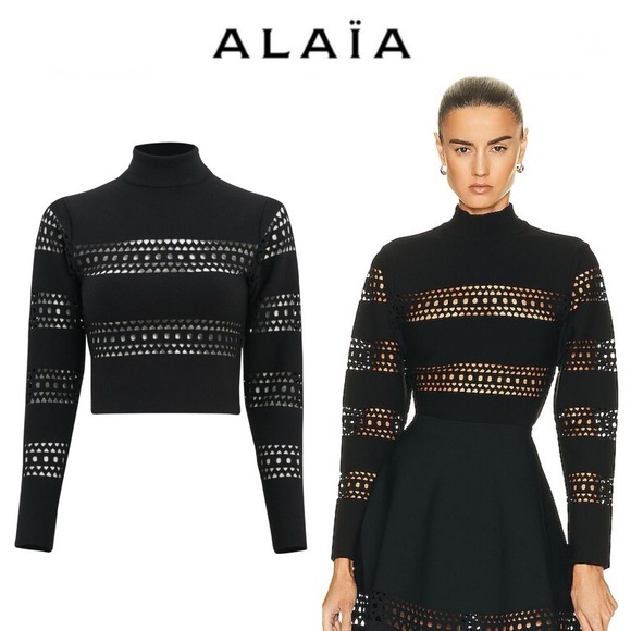 ALAÏA Tops - ALAÏA Vienne Wool-Blend Sweater in Black US 4 FR 36 NWT 2460$